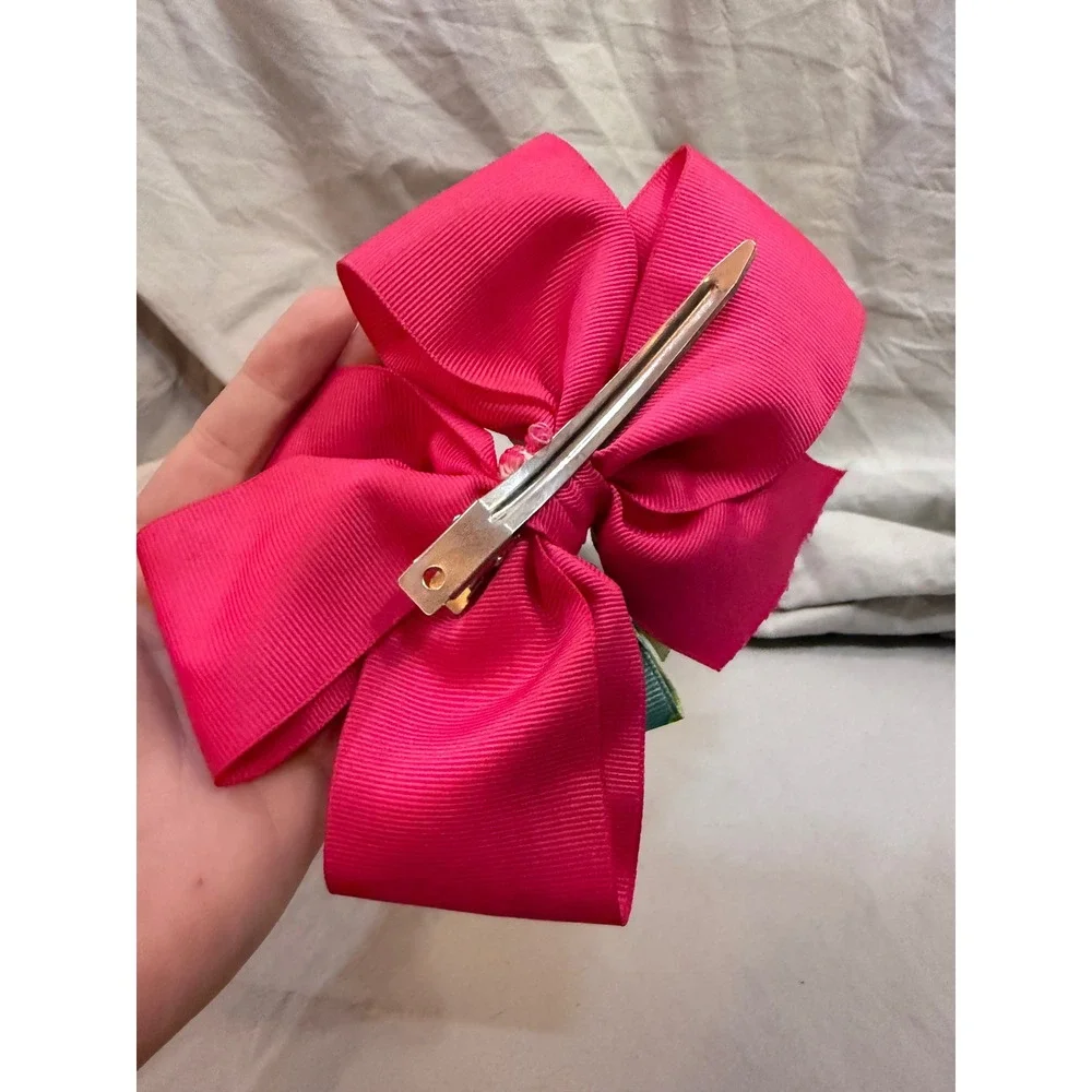 Kids Hot Pink and Teal Paisley Grosgrain Hair Bow Alligator Clip